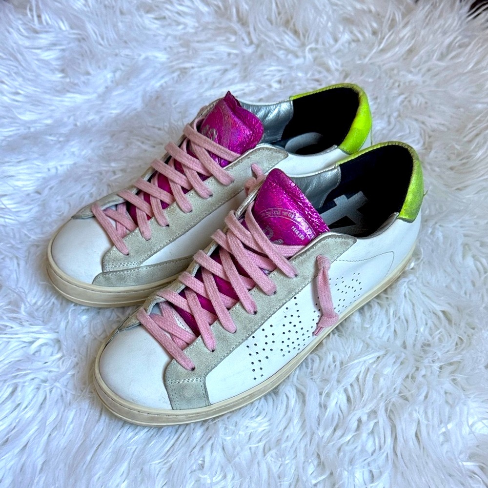 P448 John Sneakers in White, Pink, and Green sz 39